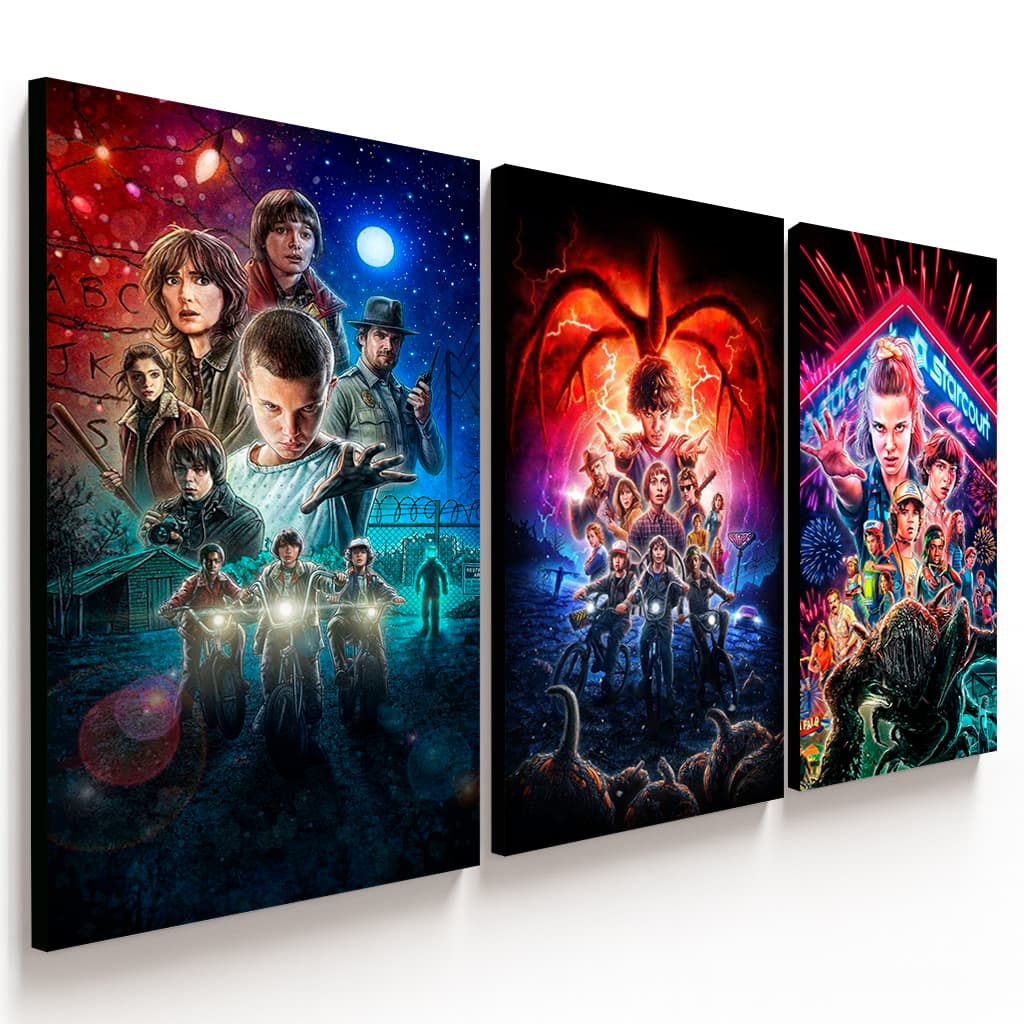 Kit 3 Peças Stranger Things em MDF | Geek Retrô Vintage | Quadro Decorativo
