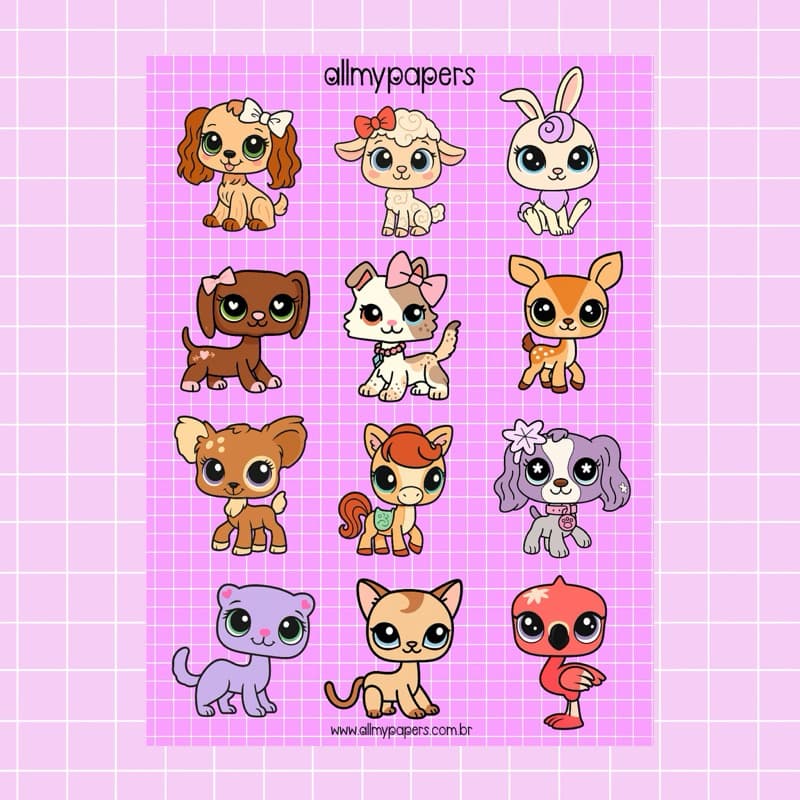 Cartela de Adesivos para Planner Bujo Journal Scrapbook Kindle - All my Papers Littles Pet Shop LPS