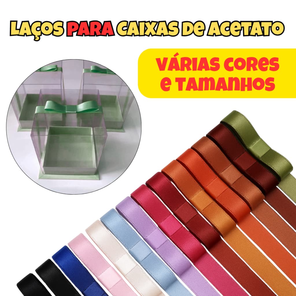 30 Laço para Caixa de Acetato - Várias Cores e Tamanhos - Laços Prontos + Fita para Caixa de Acetato