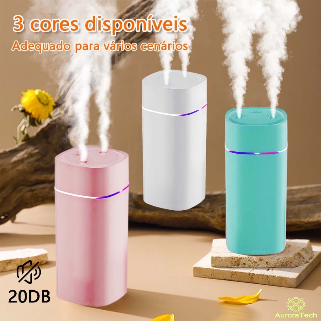 Umidificador De Ar 600ml Ultrassônico Difusor Aromatizador Com LED Luz Noturna Colorido USB