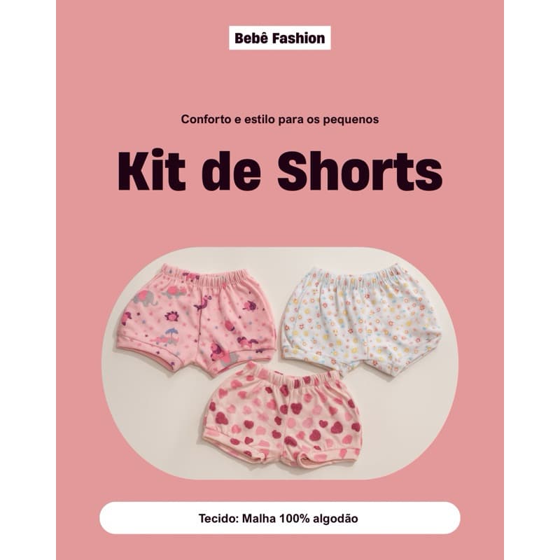 Kit 3 Shorts para bebê/ Tapa Fralda  menina e menino algodão 100%