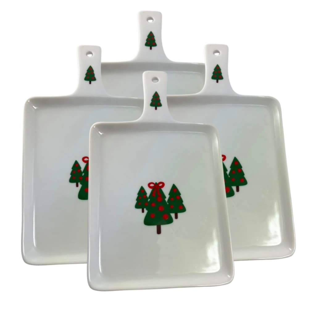 Bandeja para Frios Porcelana Decorada Mesa Posta Kit 4 Peças Natal Tábua Servir Aperitivos