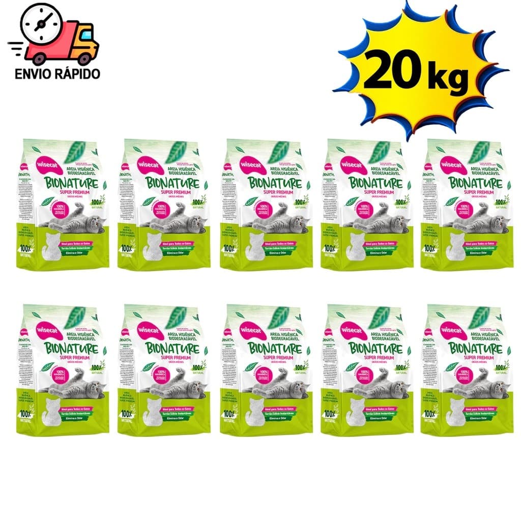 Areia Higiênica Para Gato de Mandioca Wisecat Biodegradável Areia de Gato Sustentável 4kg até 20kg