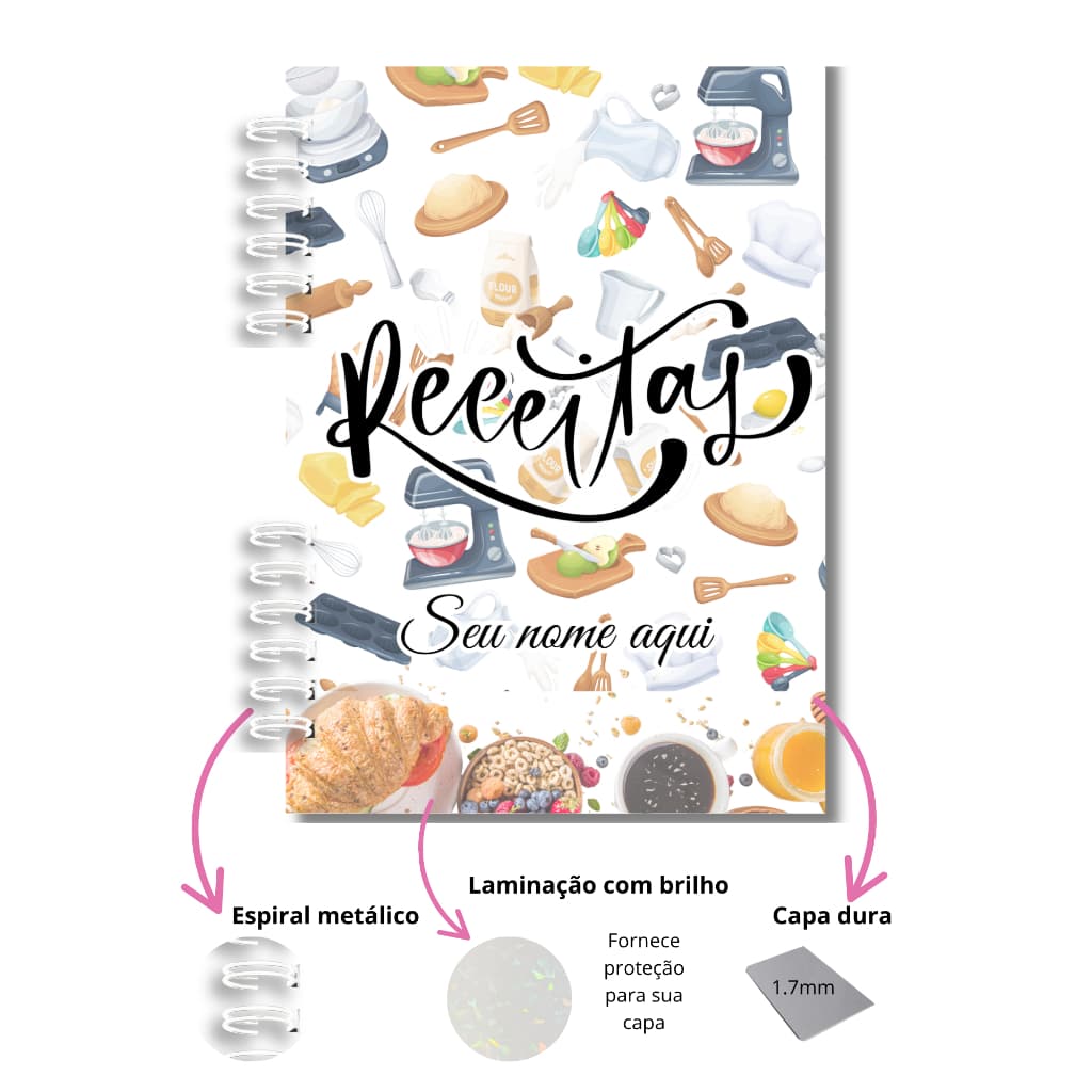 Caderno de receitas personalizado- espaço para 100 receitas