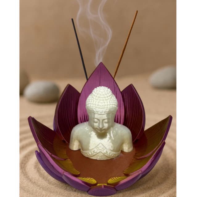 Incensário Buda na Flor de Lótus - Suporte para incensos