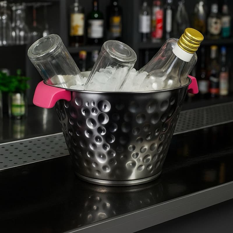Balde de gelo inox 5L com alça de silicone rosa
