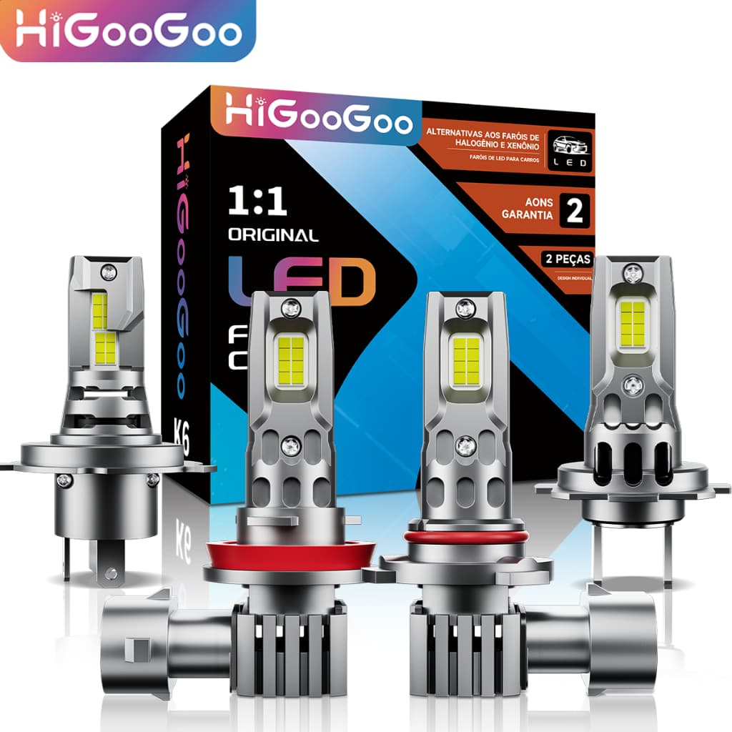 HiGooGoo K6 Tomada Direta H4 Farol de Led Carro 18000LM Lâmpada De Nevoeiro 1:1 Plug and Play Para H7 H11 9005/HB3 6000k