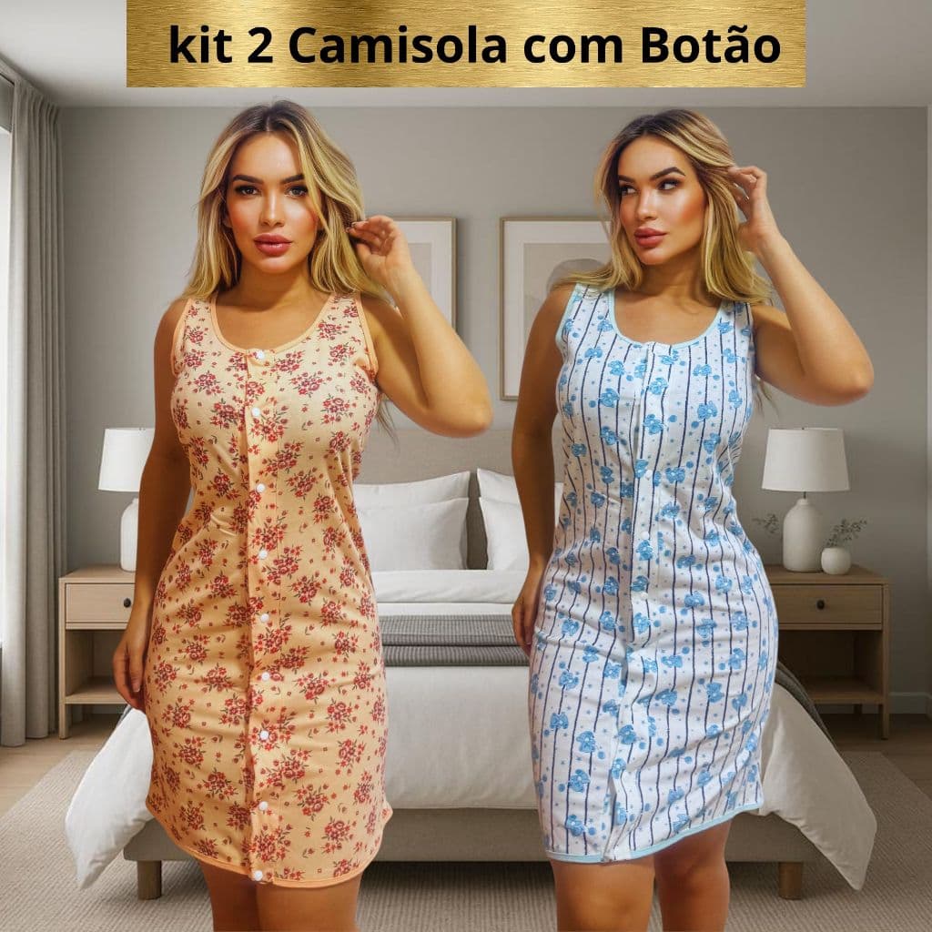 Kit 2 Camisola Com Botão} 100% Algodão Babydool Feminino Dormi Camisola Botao Gravida Pos Cirurgico