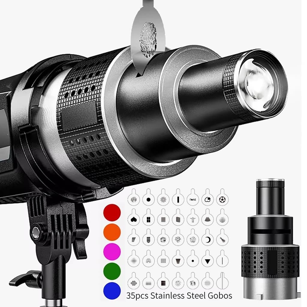 VEDO Fotografia Flash Snoot Lente Cônica Kit De Luz De Estúdio Fotográfico Com Holofote Óptico 35 Gobo 5 Géis Coloridos