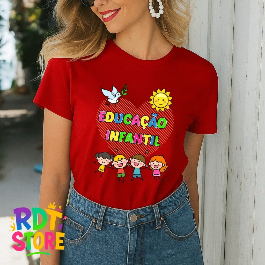 CAMISETA PROFESSORA EDUCAÇÃO INFANTIL 100% ALGODÃO TECIDO PREMIUM MODA CASUAL