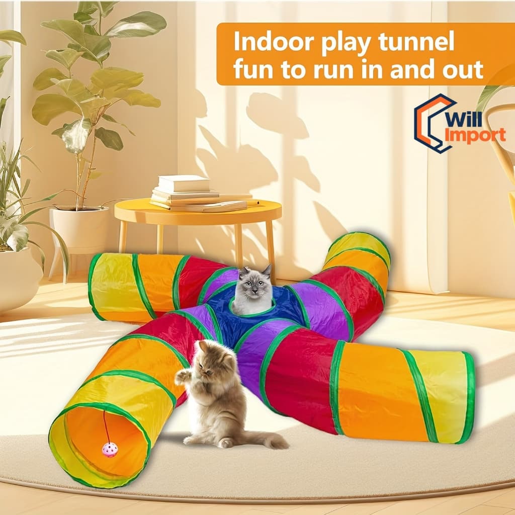 Túnel Colorido Dobrável para Pets - Brinquedo Interativo e Labirinto para Gatos Coelhos e Cachorros