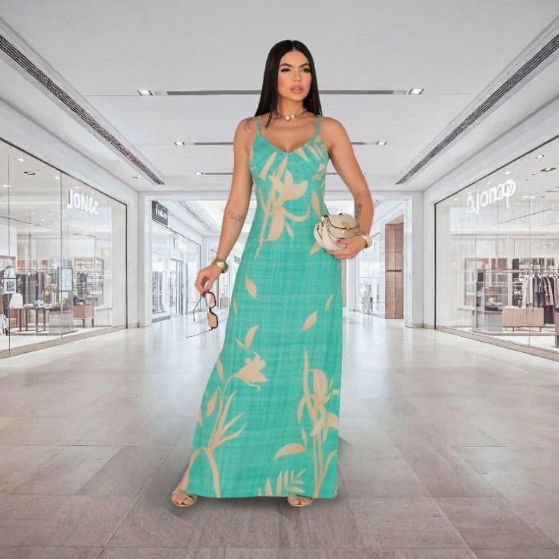 VESTIDO LONGO FEMININO - Com Fenda, Amarração nas costas e Alça regulável -Tecido VISCOLINHO Premium