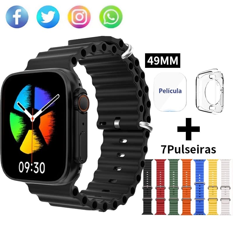 【Sete pulseiras】Smartwatch S20UltraMAX Série 11 Tela AMOLED 2.02" HD NFC GPS Monitor Saúde Esportivo Relógio inteligente