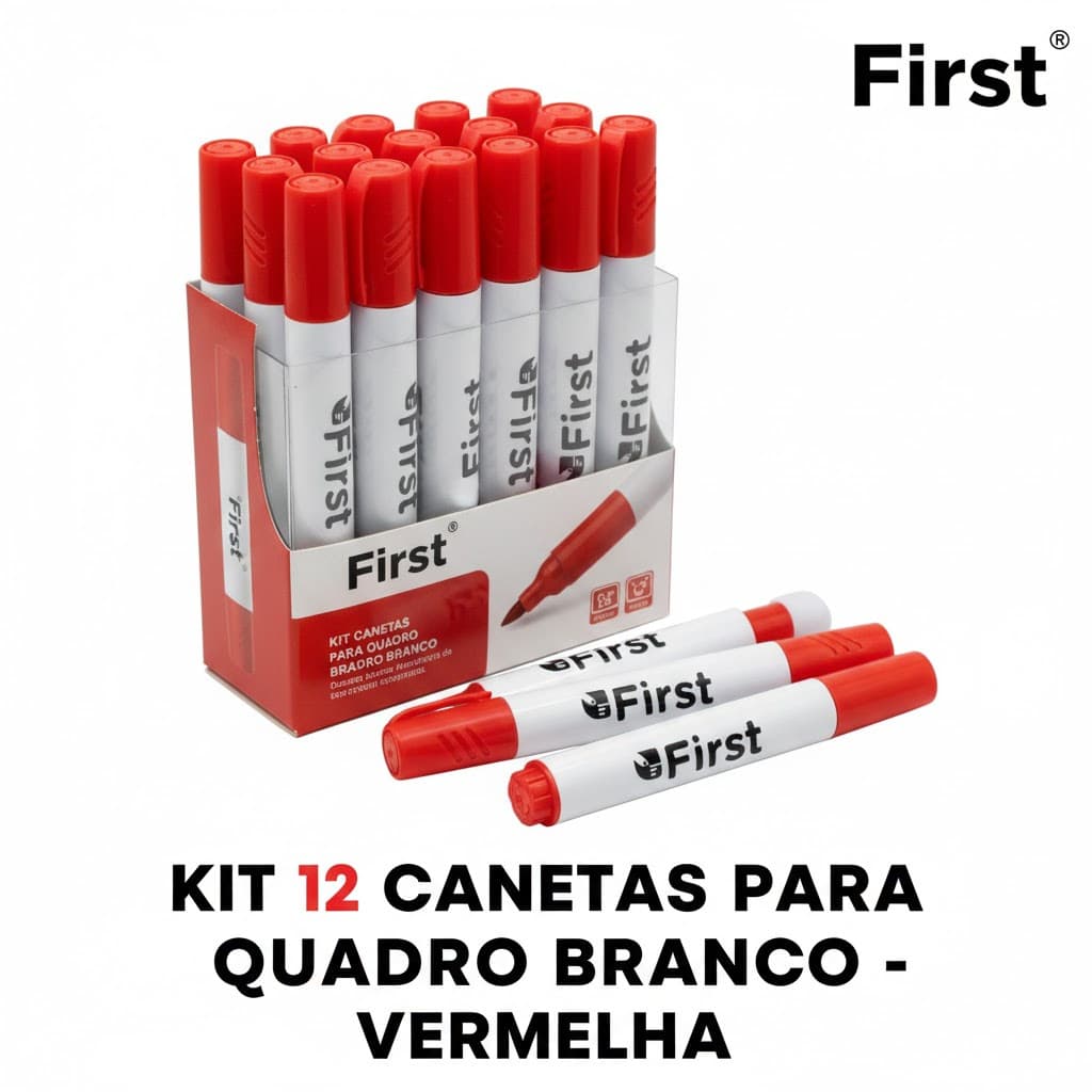 Kit 12 Canetas Marcador Quadro Branco Vermelho WinPaper Escritório Escola Reuniões Aulas