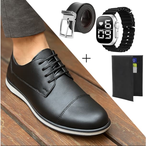 kit Sapato Social Oxford Confortável Masculino Social Casamento Igreja + Acessorio