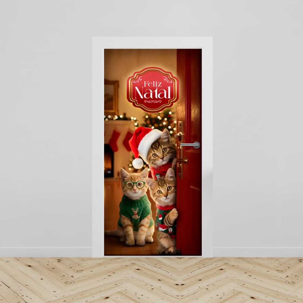 Capa Porta Decorativa Tema Natal em Helanca Sublimada com Elástico