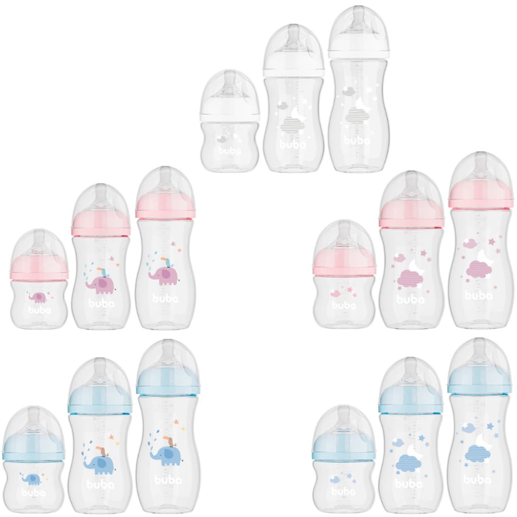 Kit 3 Mamadeira Easy Flow Buba Anticolica Bico Silicone Ultrasoft 120/270/330mL Tampa Antivazamento
