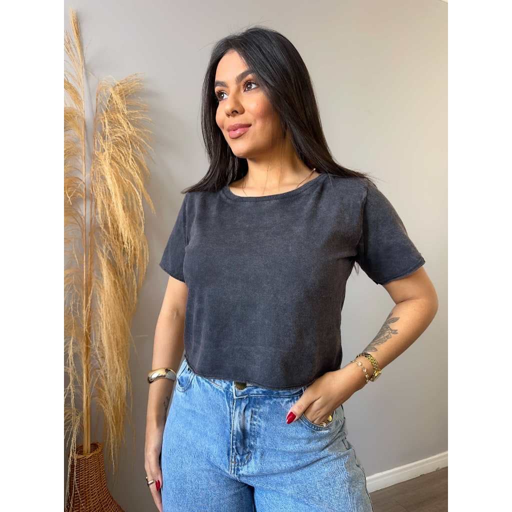 Blusa Cropped Lisa Basica Feminina - Estonado - 100% algodão