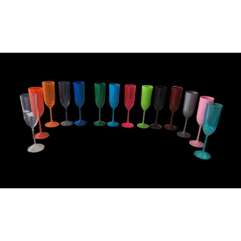 Kit 10 taças de champanhe acrílico 160ml coloridas