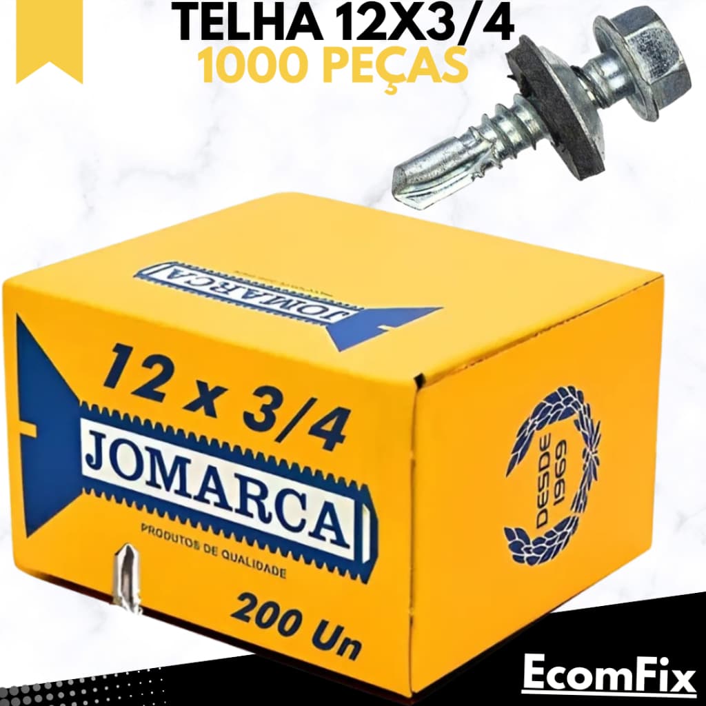 Parafuso Para Telha Auto Brocante Sextavado 5,5x19mm (12x3/4) 1.000 Peças - JOMARCA