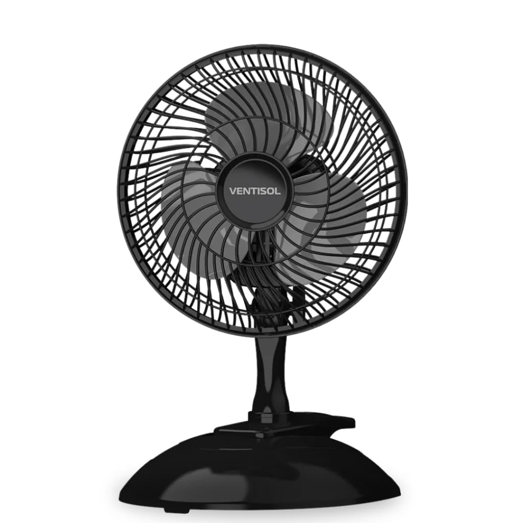 Mini Ventilador Mesa Portátil 20cm 3 pás Ventisol Black Turbo Base Removível Ventilação