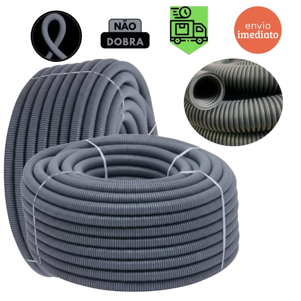 Eletroduto Corrugado 3/4 Cinza 25MM Flexível Conduíte Elétrico 50 METROS