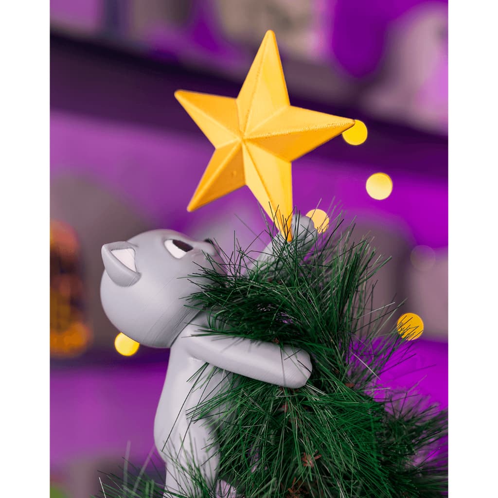Enfeite Natalino Gato Subindo na Árvore com Estrela – Decoração Fofa de Natal 🐱⭐