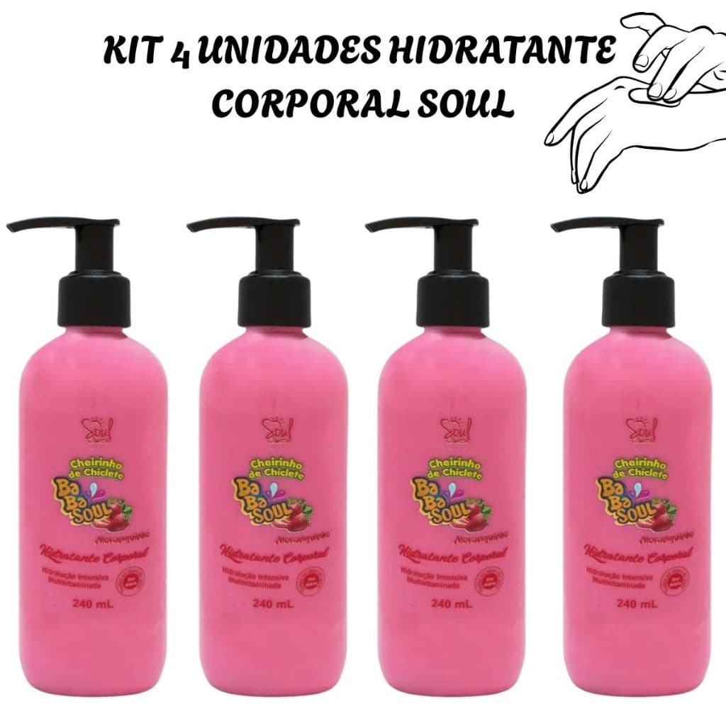 Kit 4 Unidades Hidratante de Pele BabaSoul 240ml Hidratação Profunda Nutrição Corpo Macio