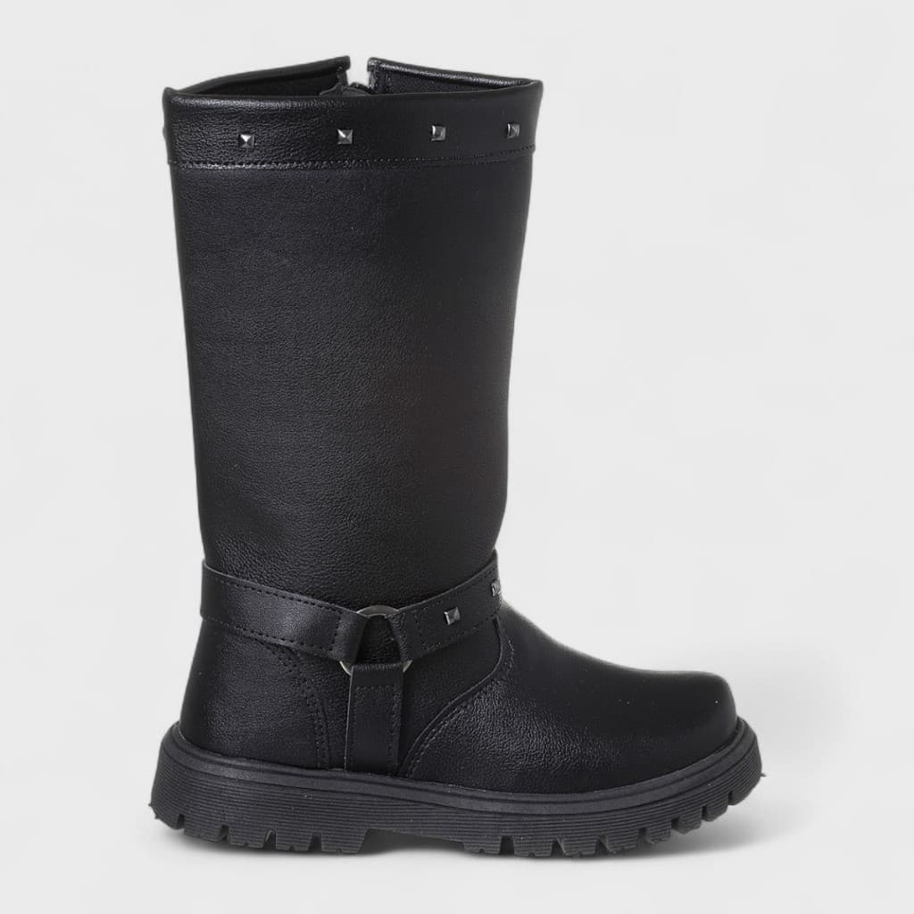 Bota Texana Cano Médio Infantil Feminino Meninas Preto Boiadeira Com Spikes