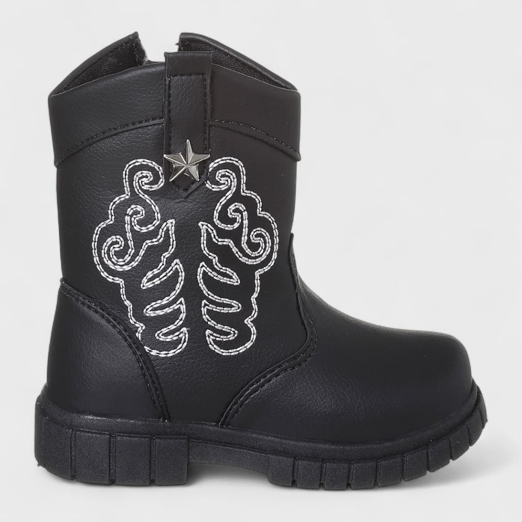 Bota Infantil Texana Menina Cano Curto Bordada Preto Boiadeira Country