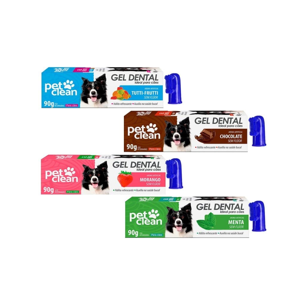 Kit Gel Dental Pasta de Dente + Dedeira Escova De Dente Cores Sortidas Cães e Gatos - Pet Clean