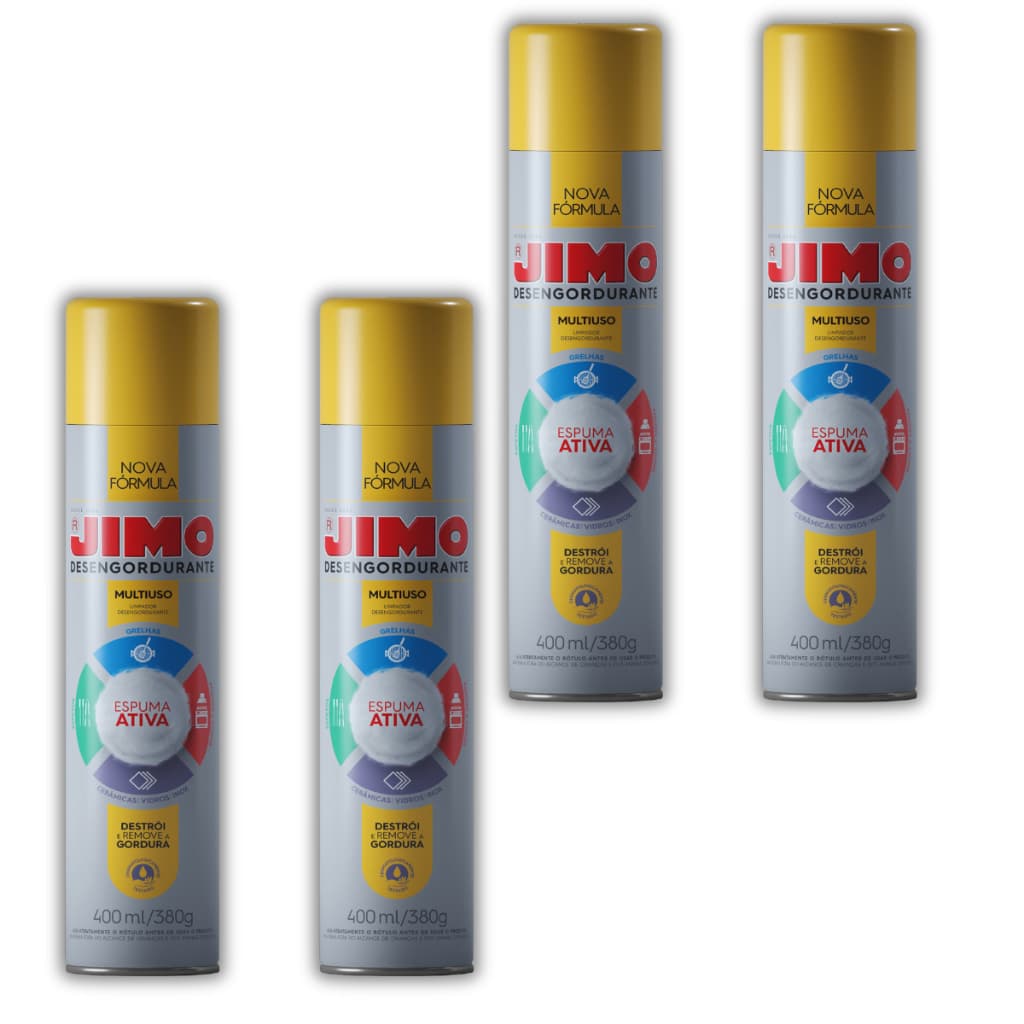 Jimo Desengordurante Aerossol 400ml Remove Gordura e Sujeira Difícil com Facilidade - Kit com 4