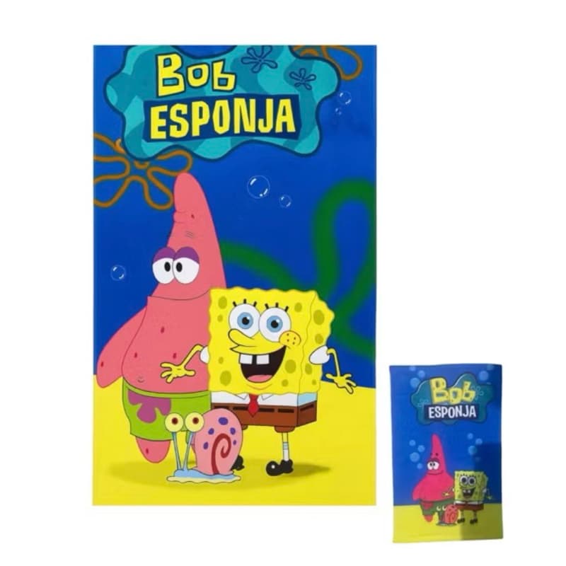 Kit Toalha de banho praia + toalha de rosto Bob esponja