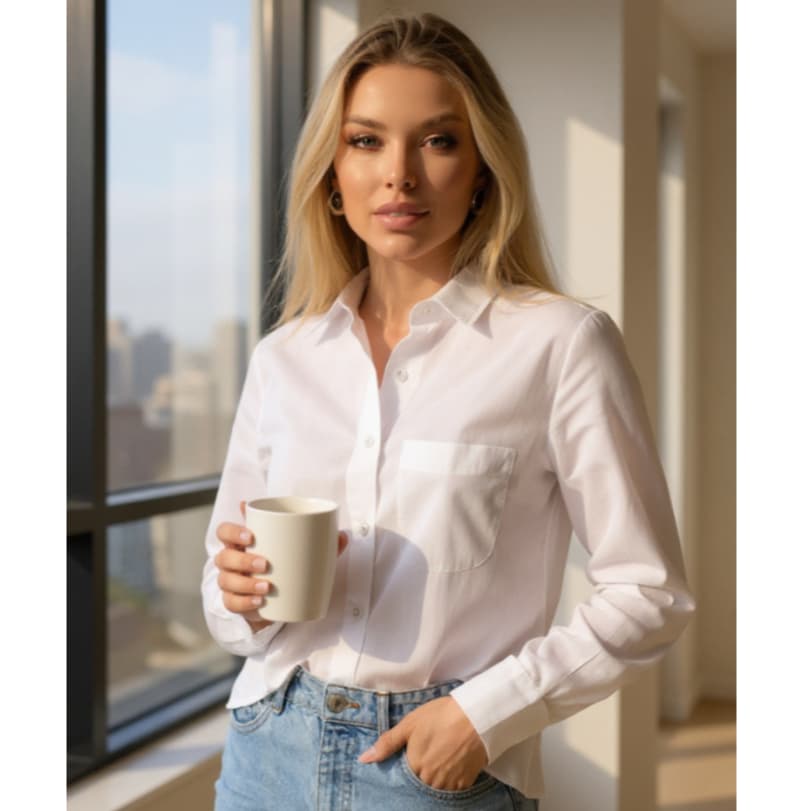 Camisa Feminina Manga comprida Social Trabalho Casual fechamento botoes