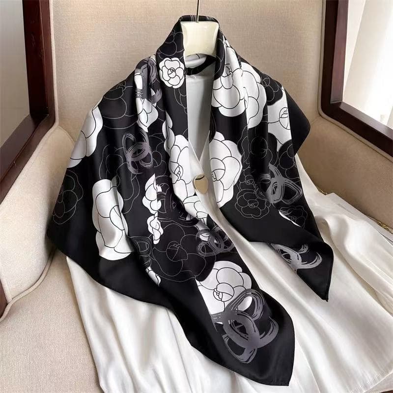 Lenço ROMANTICO DE CAMELIA de Cetim Seda Moda Feminina Echarpe Faixa De Cabeça Bandana Lenço Top.90*90 FLO G