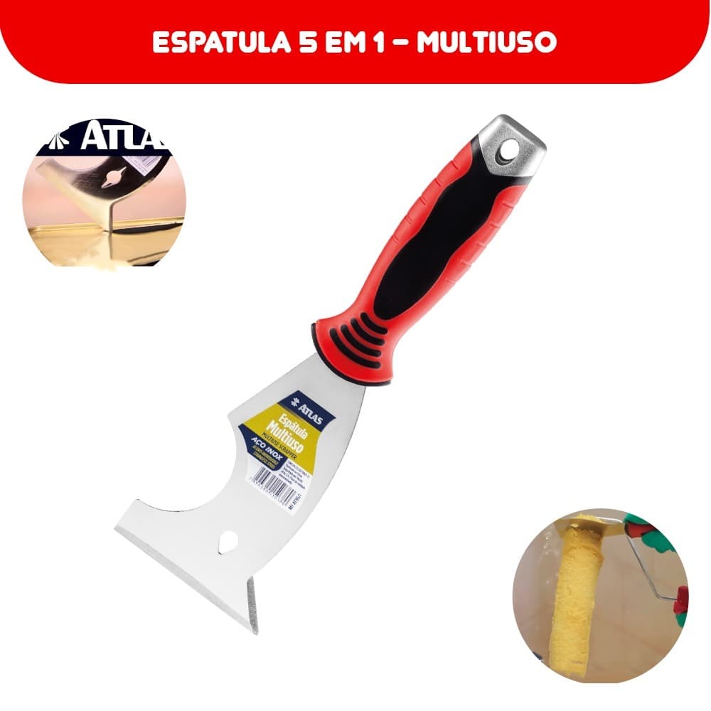 Espátula Multiuso 5 em 1 Atlas Aço Inox 60mm Profissional