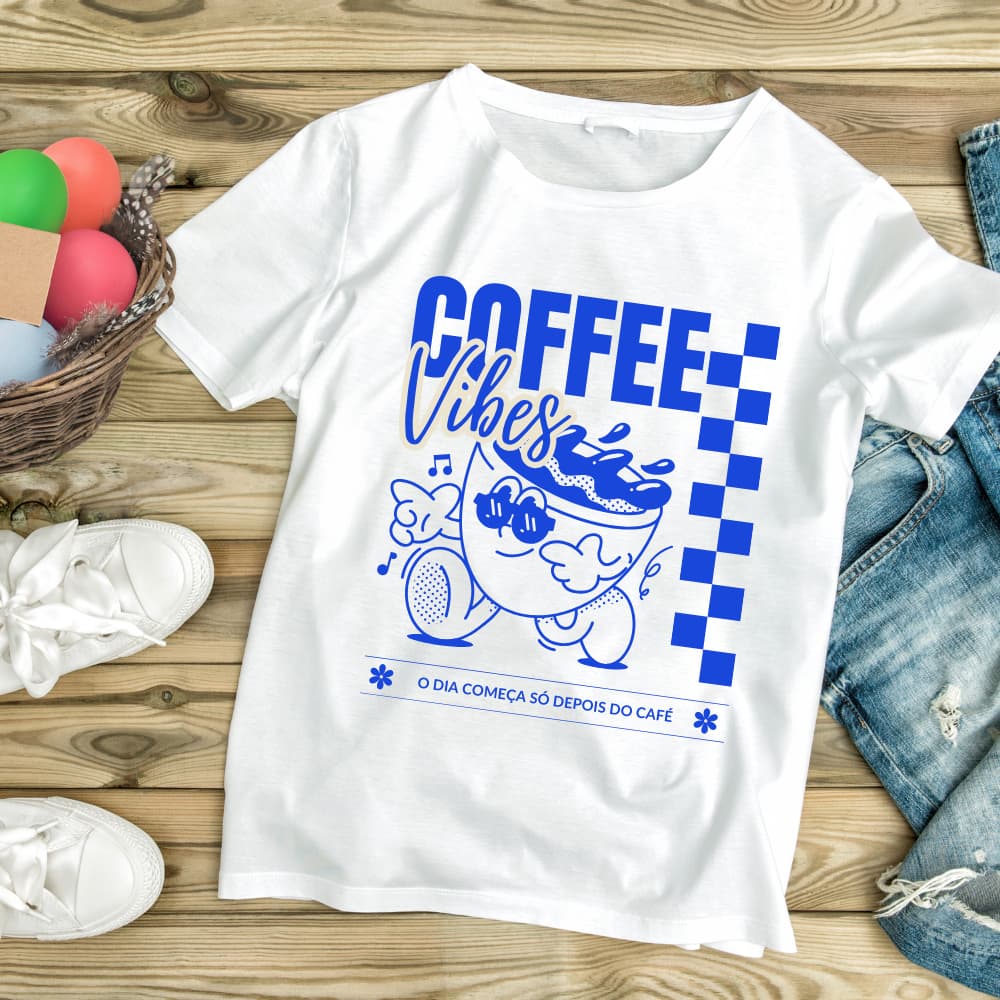 CAMISETA CAMISA OVERSIZED UNISSEX ALGODAO PERSONALIZADA CAFE VIBES BRANCA VINTAGE ESTAMPADA FEMININA MASCULINA COFFEE