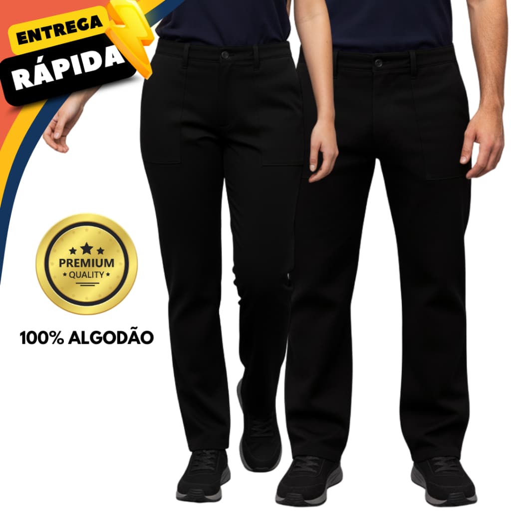 Kit Calça de Brim Cós Meio Elástico Algodão Pesado Moda Conforto e Estilo Costura Tripla Unissex