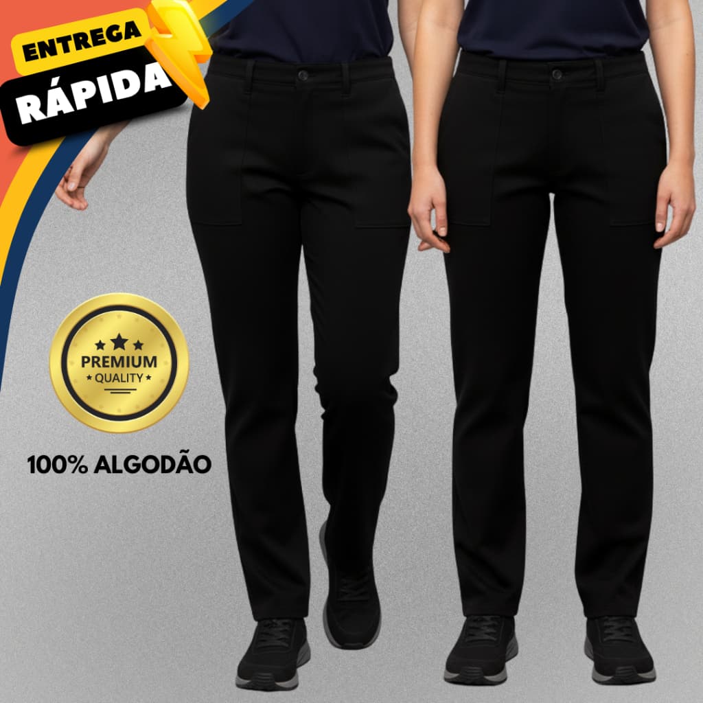 Kit Calça Meio Elástico Zíper Brim Pesado Casual Costura Tripla Conforto Moda 100% Algodão