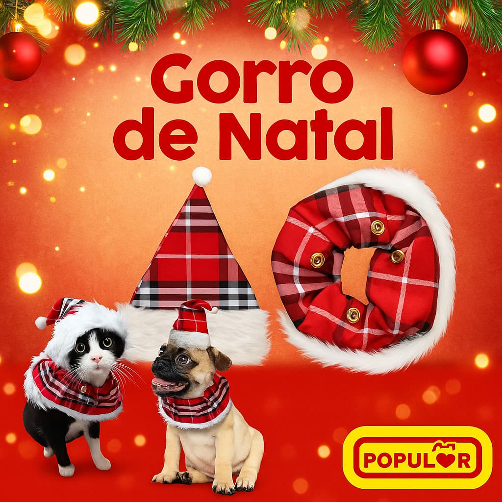 Gorrinho de Natal para Pets + Roupinha  / Gorro 17cm x 24 / Roupinha 20cm x 20cm