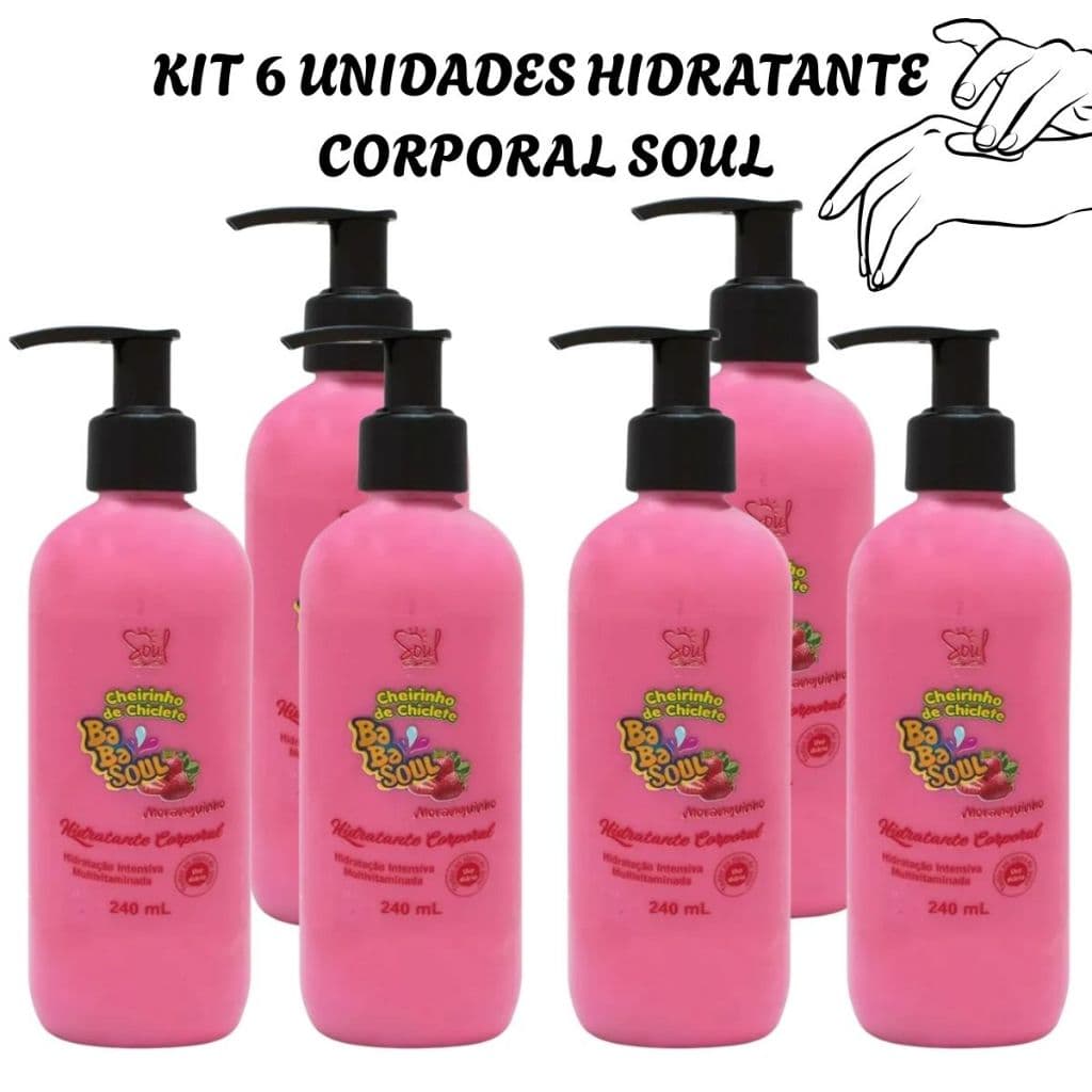 Kit 6 Unidades Hidratante de Pele BabaSoul 240ml Hidratação Intensa Corpo Macio e Perfumado