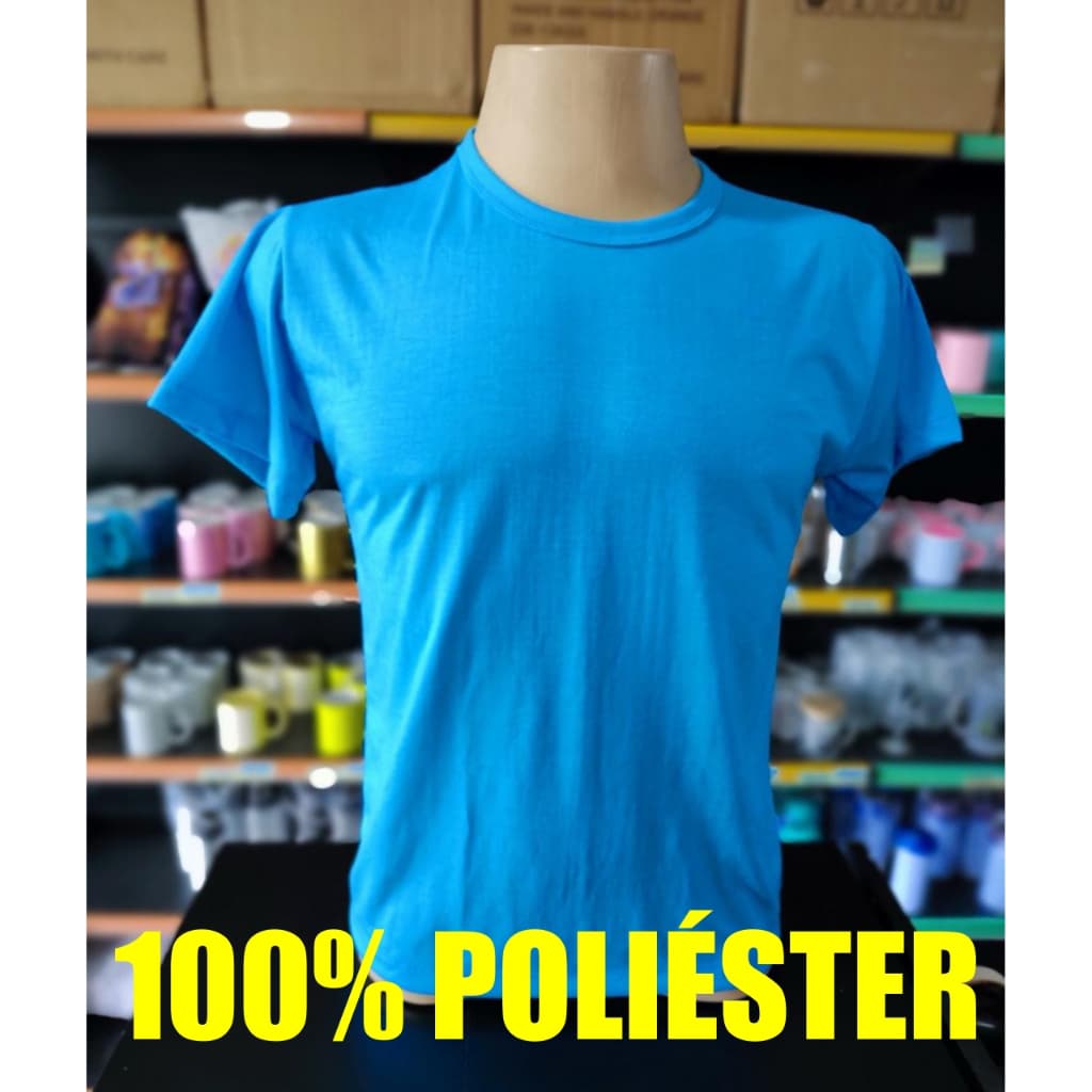 Camisa Azul Turquesa Malha 100% Poliéster Sublimação Adulto e Infantil LISA SEM ESTAMPA