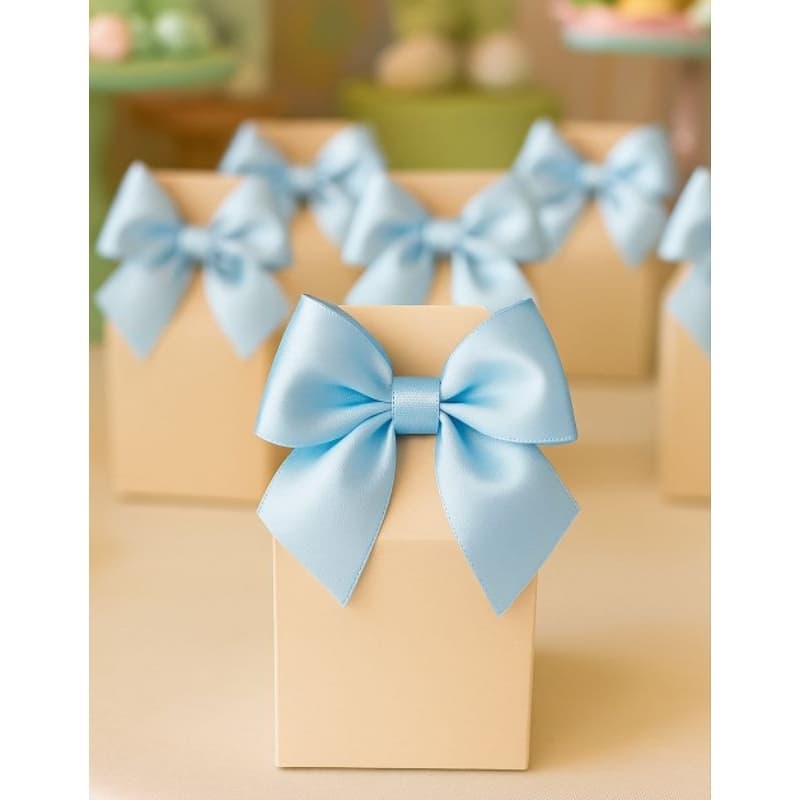 Laços de Cetim Azul Bebê com Fio Encerado – 8x8cm Ideal para Lembrancinhas e Artesanato Envio Imediato