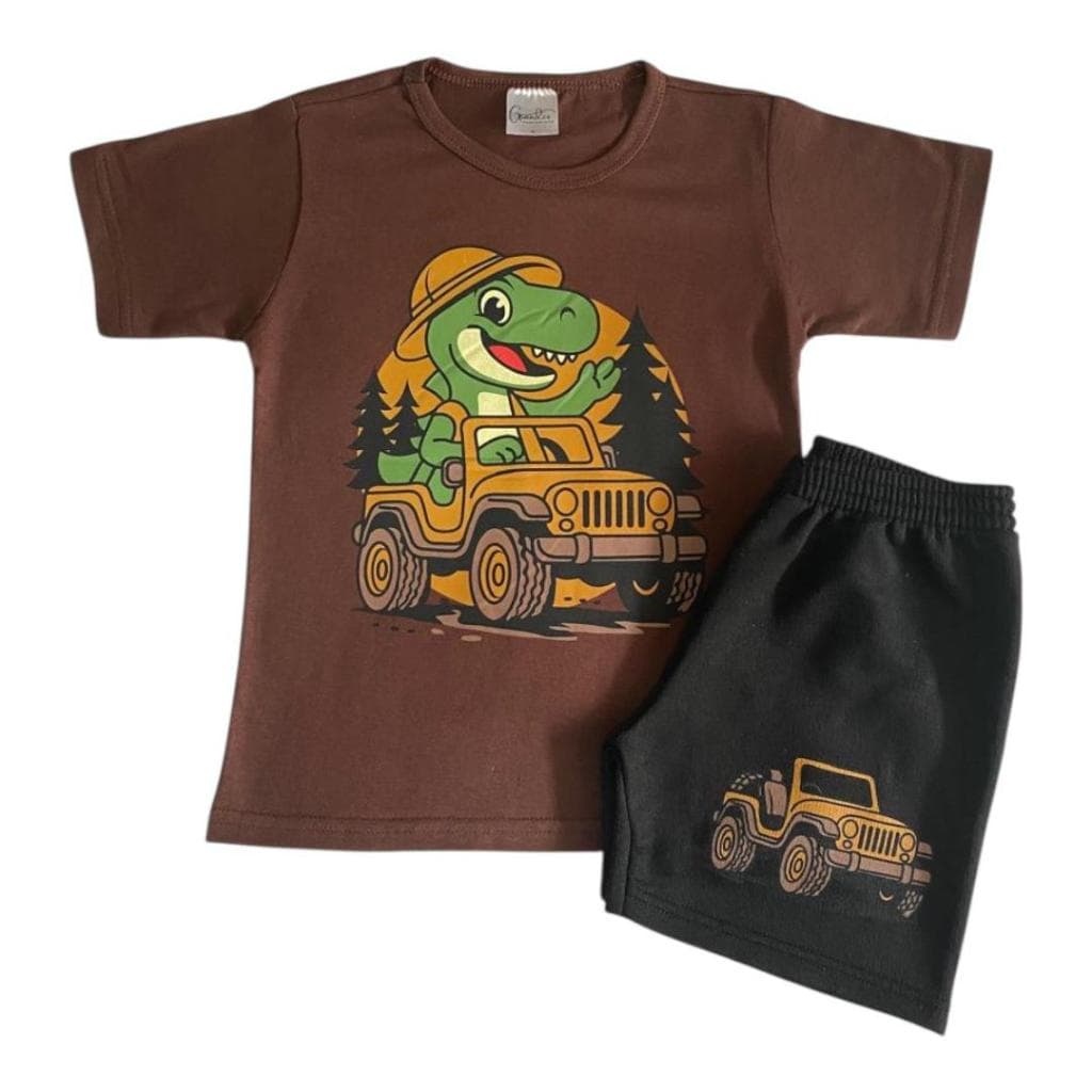 Conjunto de Verão de Menino Infantil 1 Camiseta 100% Algodão + 1 Shorts Moletom