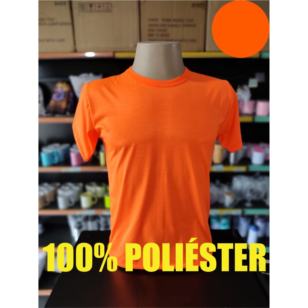 Camisa Laranja Neon Fluorescente 100% Poliéster Sublimação Adulto e Infantil Brilha na luz negra LISA SEM ESTAMPA