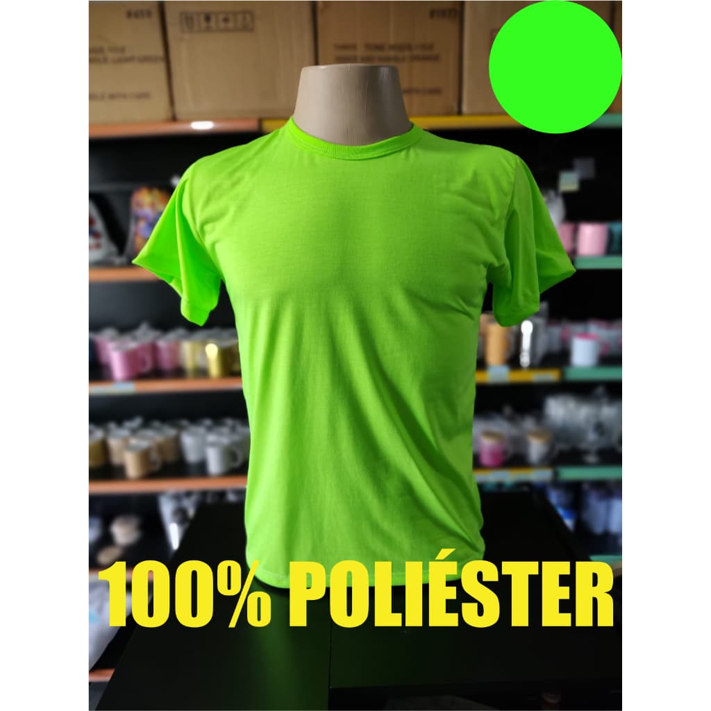 Camisa Verde Neon Fluorescente 100% Poliéster Sublimação Adulto e Infantil Brilha na luz negra LISA SEM ESTAMPA