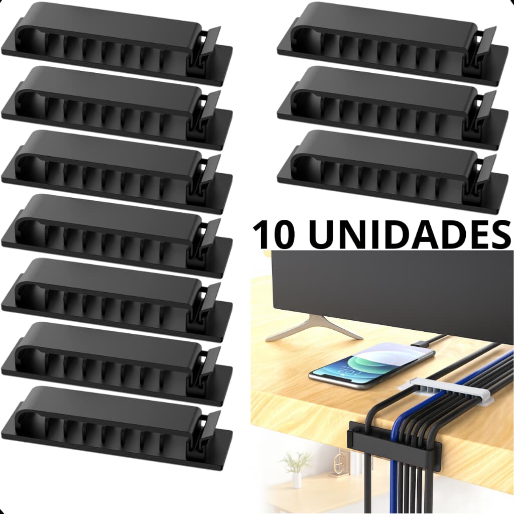 Kit 10 Organizador Oculto P Fios Presilhas de Cabo Mesa Instalação Oculta Instalação fita Hellerman