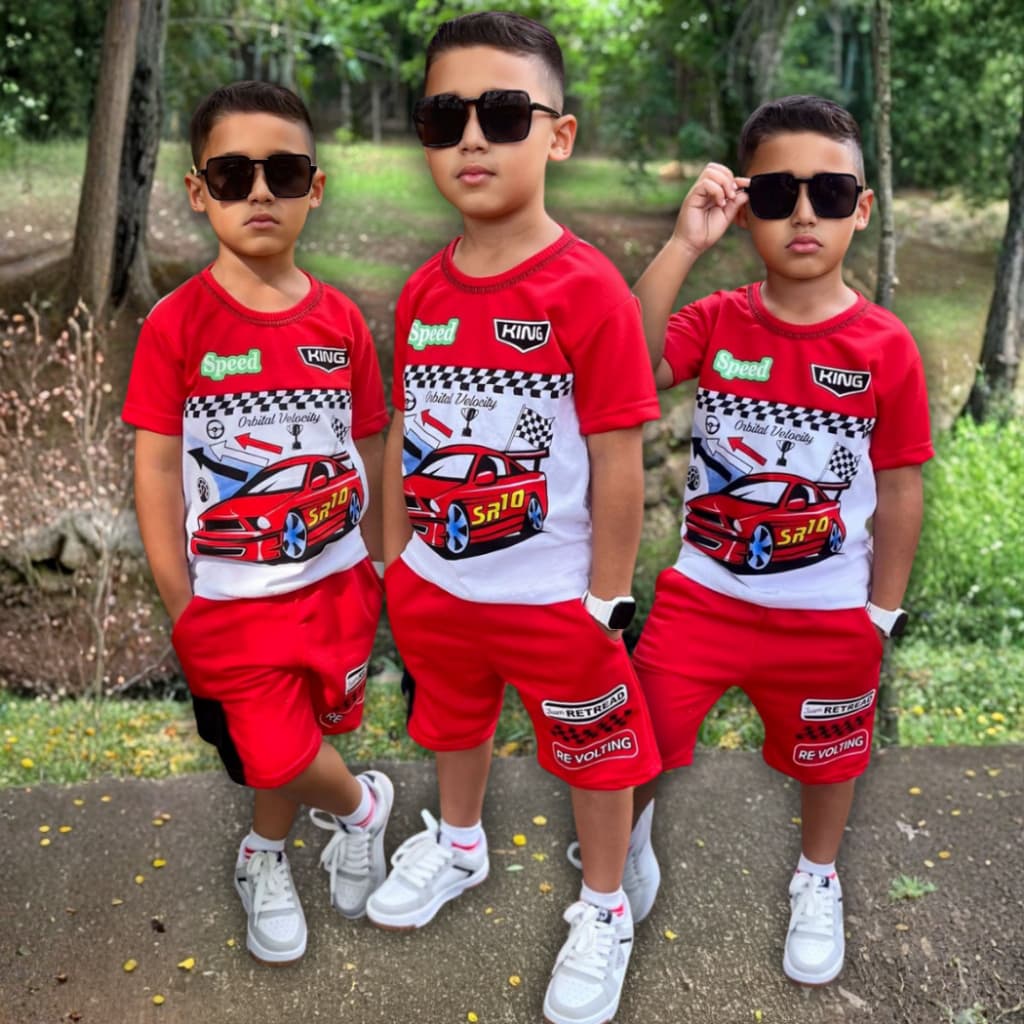 Conjunto Masculino Infantil Fantasia Temática Carros Veste 4 a 10 Anos