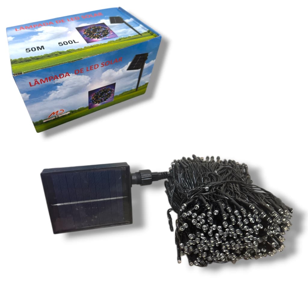 Pisca Pisca Fio de LEDs Solar 50 Metros 500LEDs Lâmpada Externa Natal Decoração 8 Funções A prova d'agua