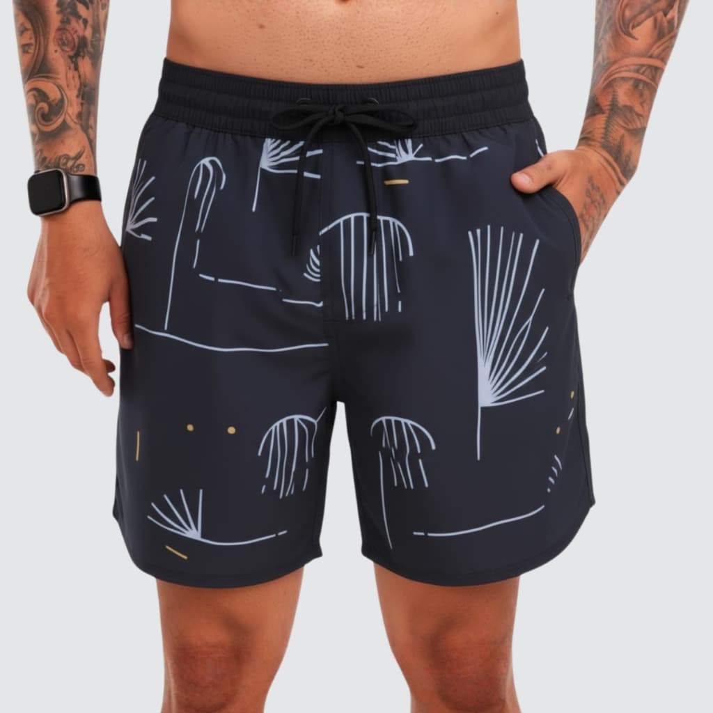 Short Masculino Cós Duplo Estampado Elastano Verão Academia Praia Piscina Casual